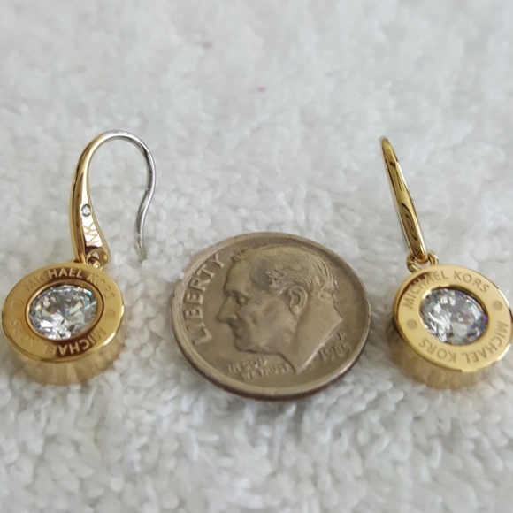 New Michael Kors Pave Logo Earrings - Picture 4 of 5